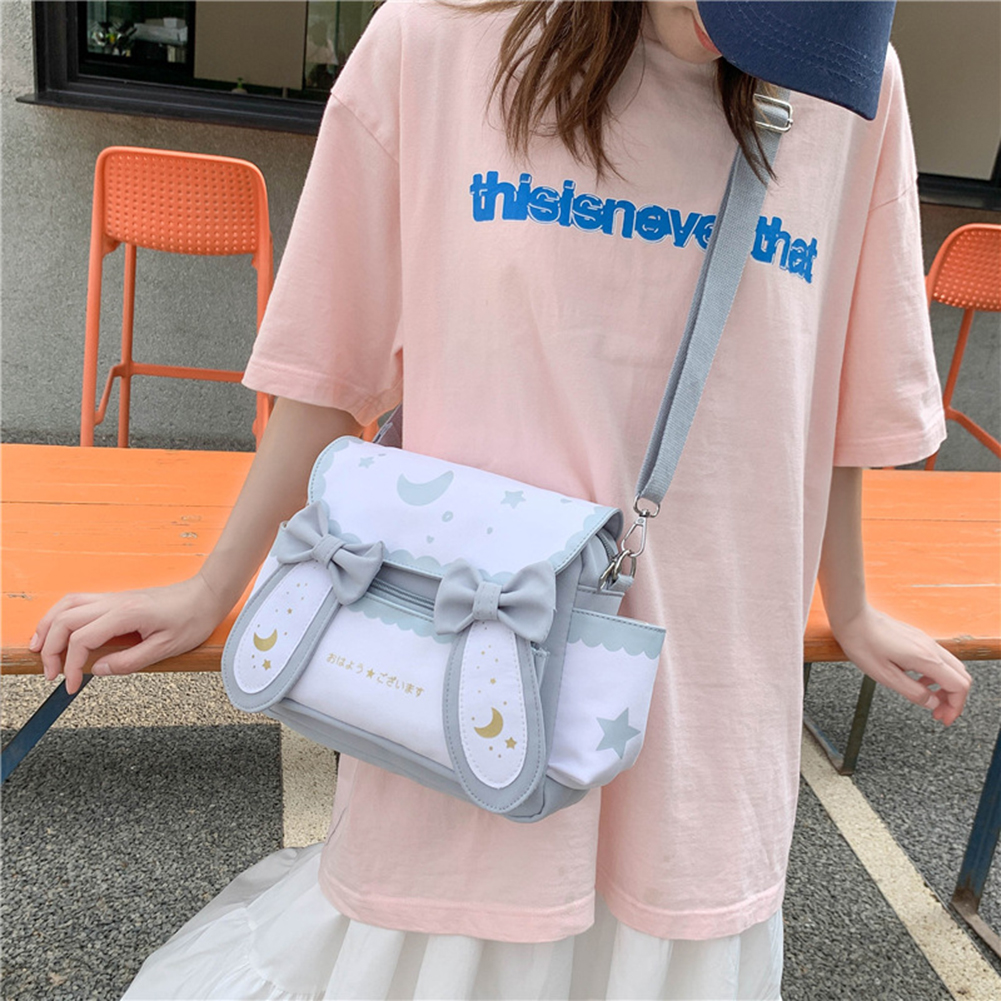 Women Moon Star Printed Bag Japanese Style Cute Rabbit Crossbody Bag Adjustable Strap Anime Satchel Bag Student Schoolbag