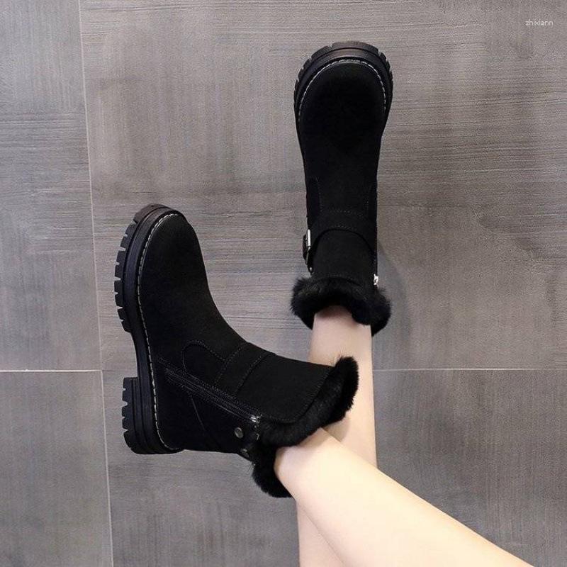 Boots Autumn And Winter Thick-heeled Cotton Women's Furry Edge Northeast Warm Snow Round Head Non-slip Short