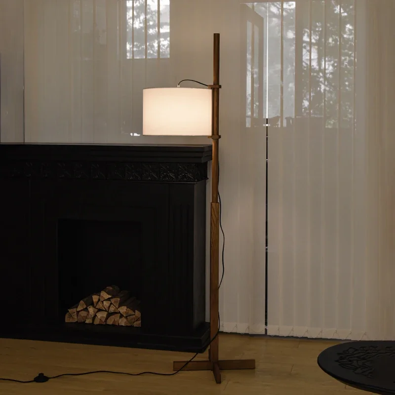 Nordic Wabi Sabi Solid Wood Fabric Shade Led Floor Lamp Living Room Bedroom Bedside Lamp Home Decor Sofa Corner Standing Light