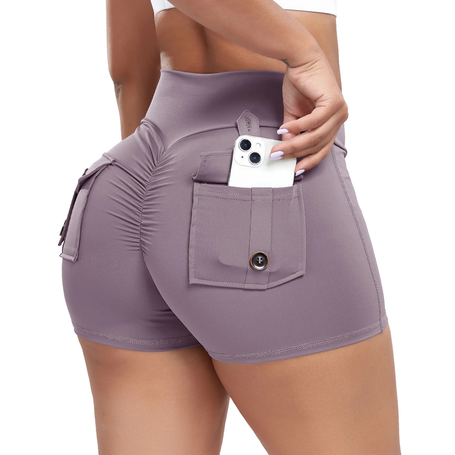 Women Pocket Yoga Shorts Cross High Waist Scrunch Butt Booty Fitness Athletic Gym Bottoms Sexy Quick Drying Workout Clothing 240401