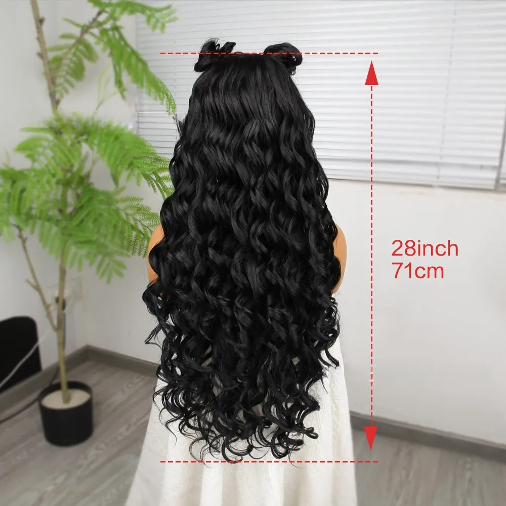 13x6 Cosplay Loose Deep Wave Front Classy Simulation Human Long Hair Wigs Frontal Transparent HD Lace Closure Wig for Black Women Glueless Synthetic