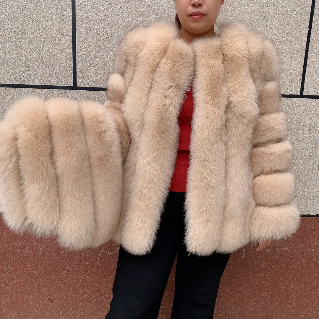 Womens Winter 100% True Fox Fur Hoodie Fashionable and Warm Natural Fox Fur Vertical Hoodie High Quality Fluffy Fur 241112