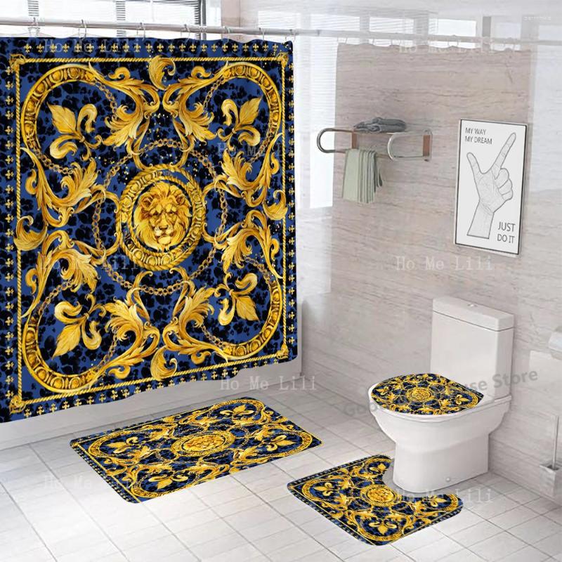 Shower Curtains Curtain Set Luxury Black And Gold Polyester Fabric Washable 3d Marble Toilet Cover Bathroom Accessories Se