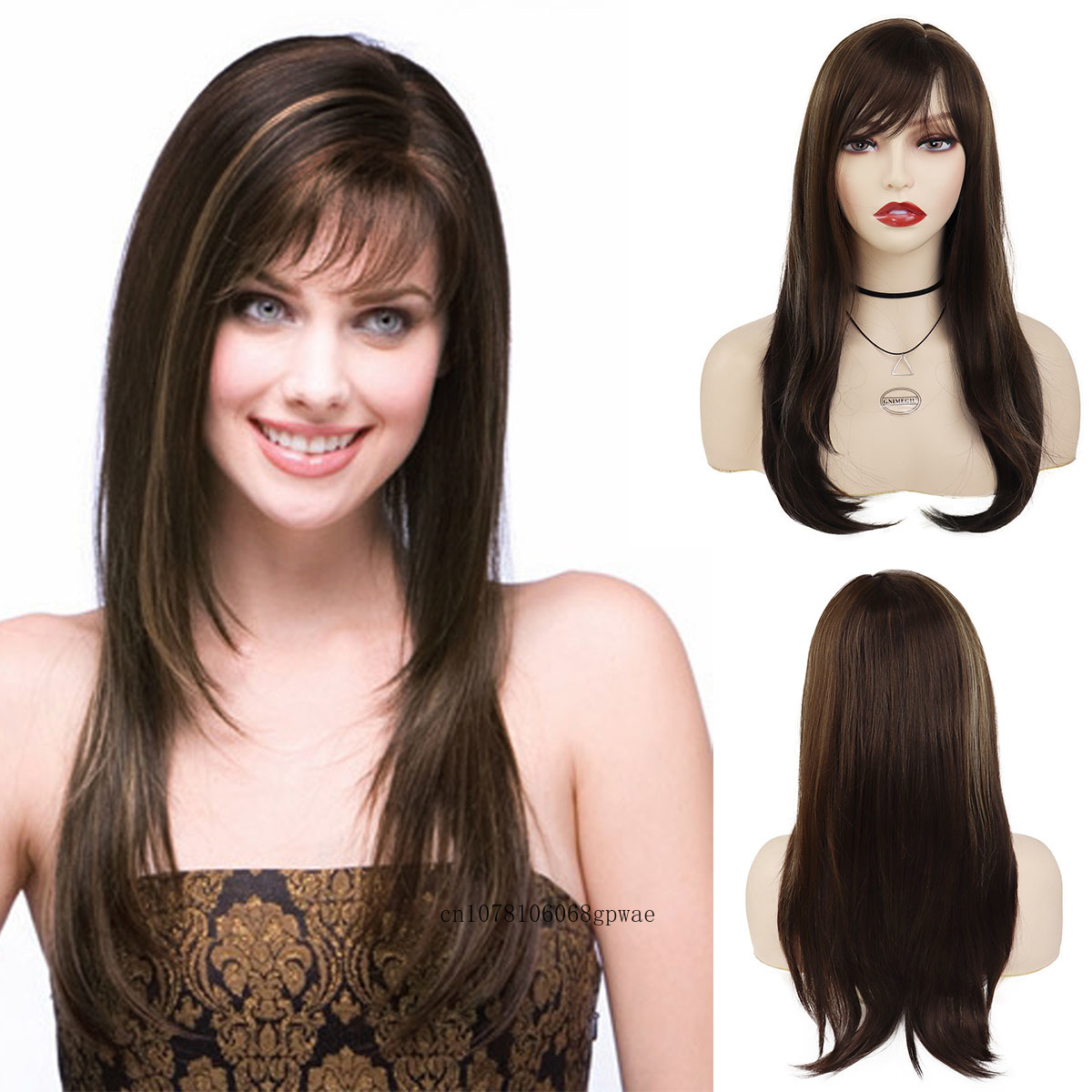 Highlight Brown for Mix Wig Women Long Straight Wig Natural Soft Hair Ladies Wig with Bangs Heat Resistant Daily Cosplay Party smile