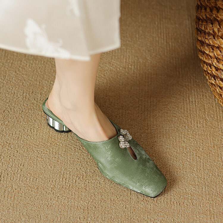Chinese Style Baotou Slippers Summer New Elegant Beaded Decoration Cm Comfortable Round Heel Ddmysheep Ddmysheep ddmythur