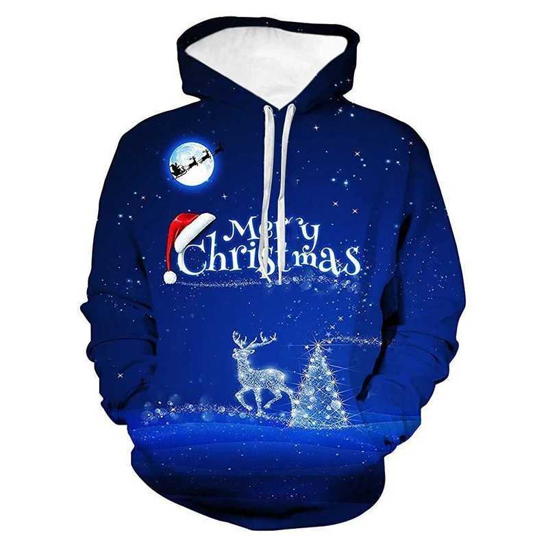 Christmas Theme Hoodie Mens Clothing Long Sleeve Pullover Ugly Sweatshirt 3D Print Gingerbread Tree Lights Funny Fashion Hoodies LX241113