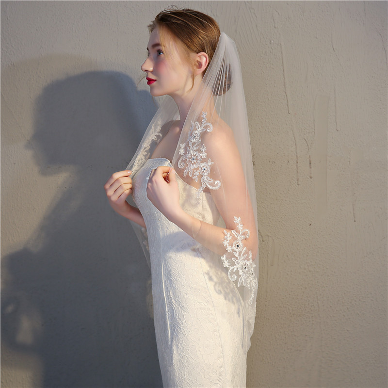Hot Sale Short Appliqued Wedding Veil Bridal Veils Cheap One Layer Bridal Veils Wedding Accessories Velo De Novia
