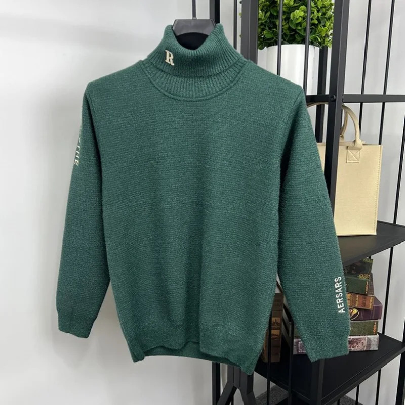 mens Knitte Pullover winter item exquisite letter embroidery wool sweater trend high neck thick warm mens clothing 241113