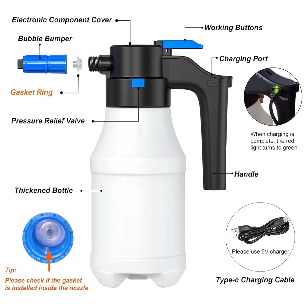 Electric Sprayer 1.5L Foam USB Rechargeable Car ddmysmile Washing Watering Cleaner Auto Spray Bottle Cleaning Tools For Home Garden Smile
