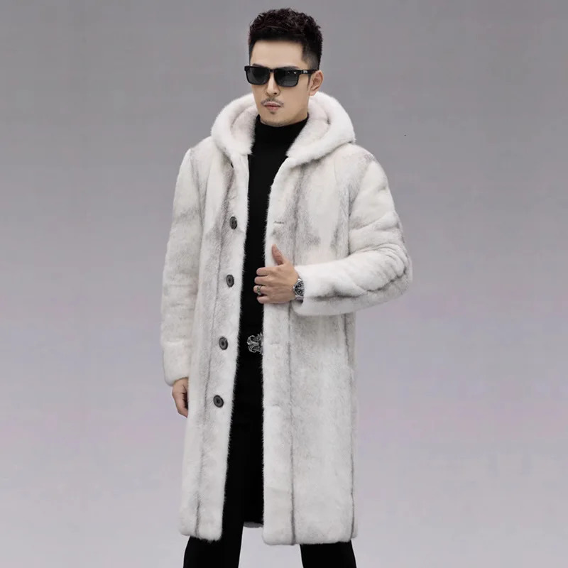 S-6XL size fashionable mens fur leather jacket white warm mink velvet mens coat loose outdoor sports and leisure long park 241112