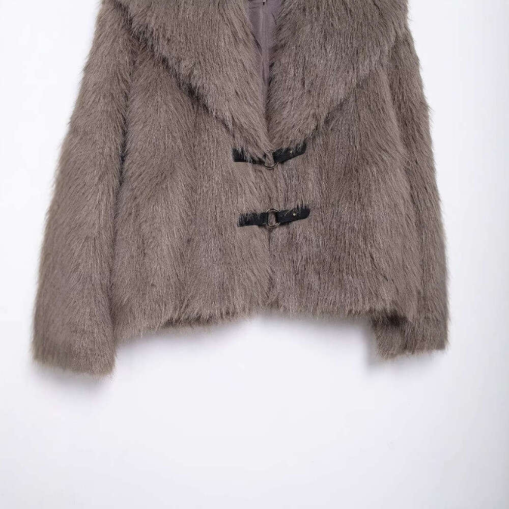 shanshi fur coat women lapel leather buckle imitation fur for women's fashion and stylish versatile jacket