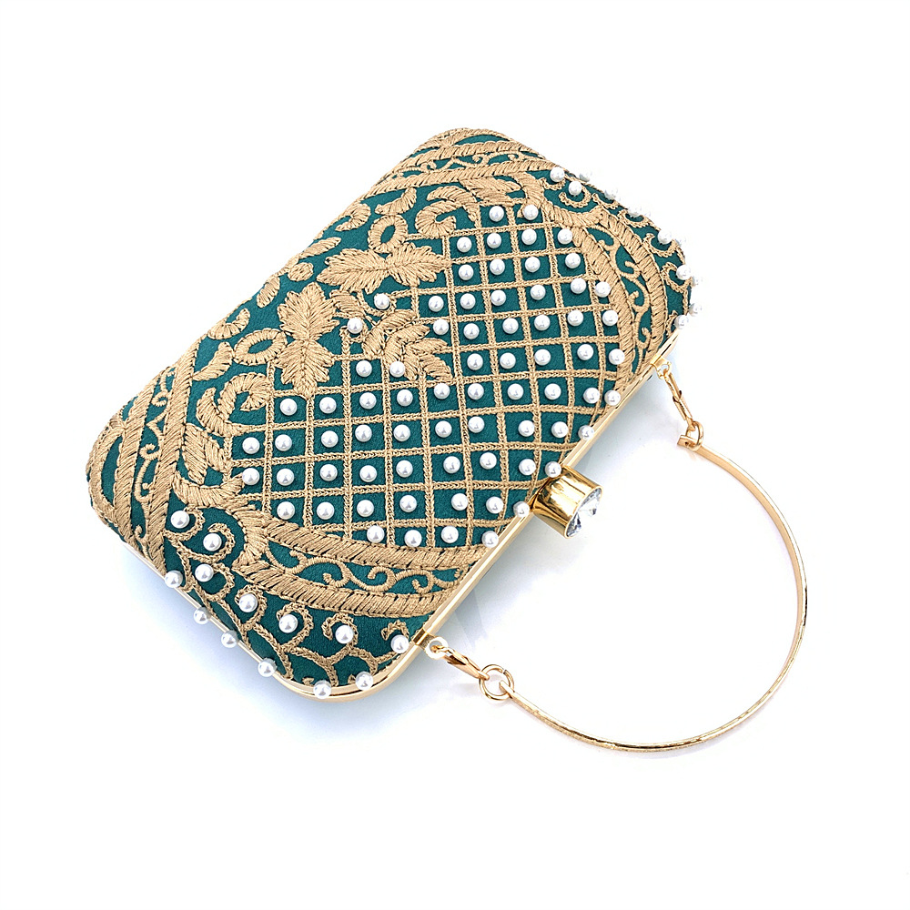 Vintage Elegant Evening Bags Fashion Handmade Embroider Pearl Beading Clutches For Women Prom Party Chain Shoulder Bag Handbag