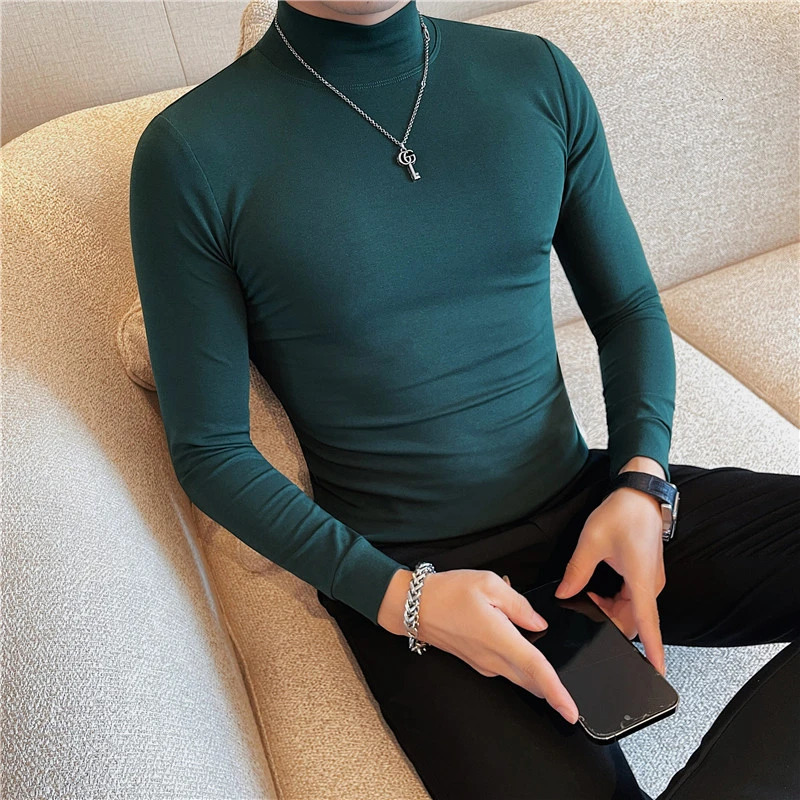 Mens T-shirt autumn/winter turtle neck long sleeved mens T-shirt slim fit casual basic T-shirt mens 4XL 241113