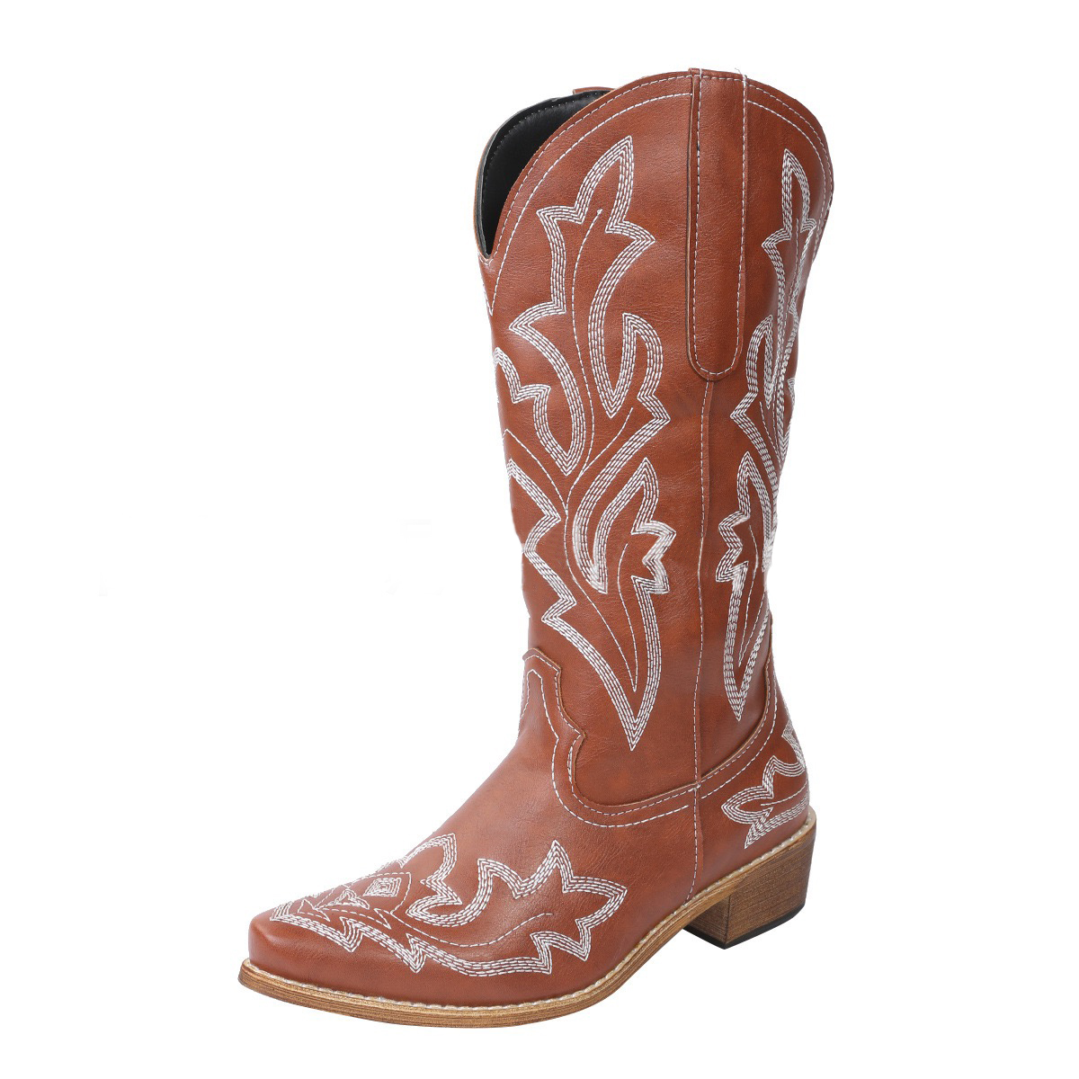 Embroidery Cowboy For Knee High Med Calf Vintage Western Cowgirl Boots Women Heeled Casual Shoes Autumn Block Heel 240724