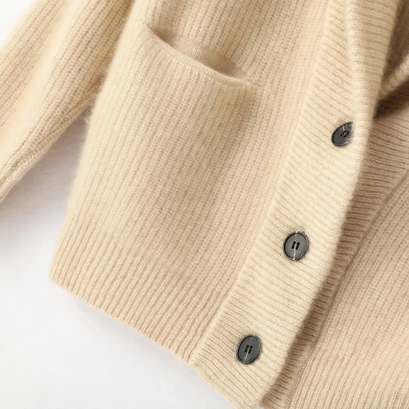 100% wool womens winter sweater thick cardigan womens V-neck long sleeved jacket and knitted womens knitted cardigan 241113