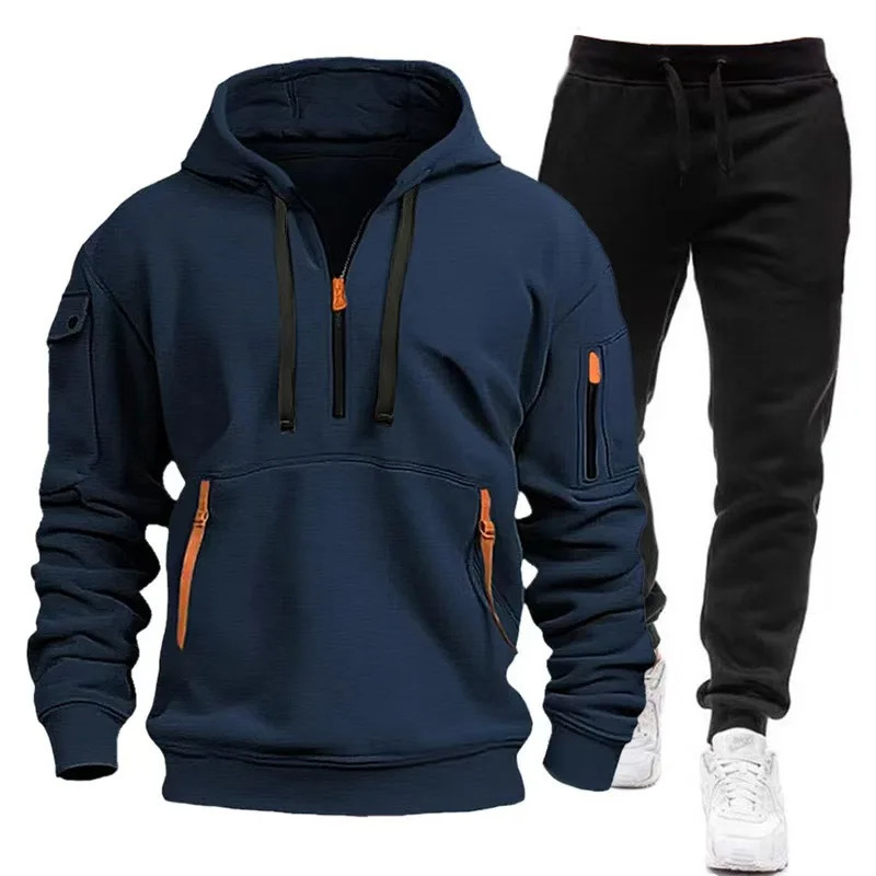 Fashion Sportswear Plus Pants Sweatshirts Fleece Zipper Casual sportswear Mens Set Hoodie Large size Tracksuit Piece S3XL 241111