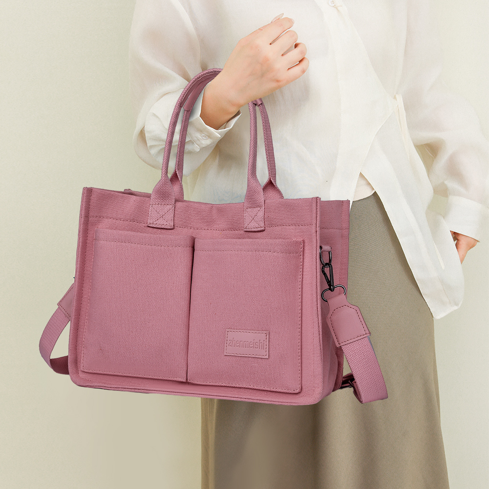 Women Retro Top Handle Bag Large Capacity Canvas Stylish Crossbody Bag Adjustable Strap Multi Pockets Casual Satchel Bag