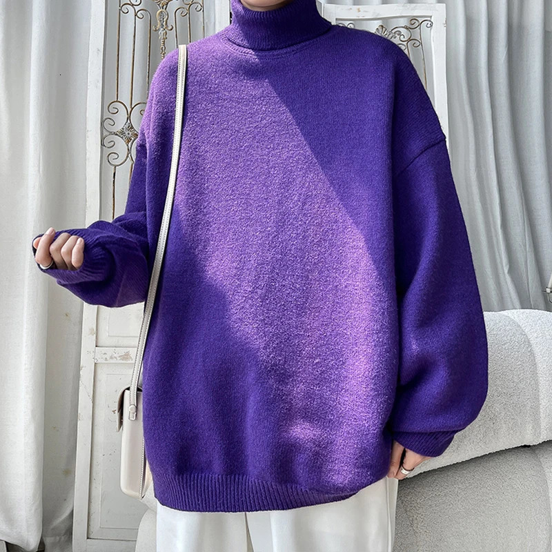 Autumn Dopamine Sweater UK Solid Color High Neck Knitted Sweater Pullover Hip Hop Basic Knitted Top 241113