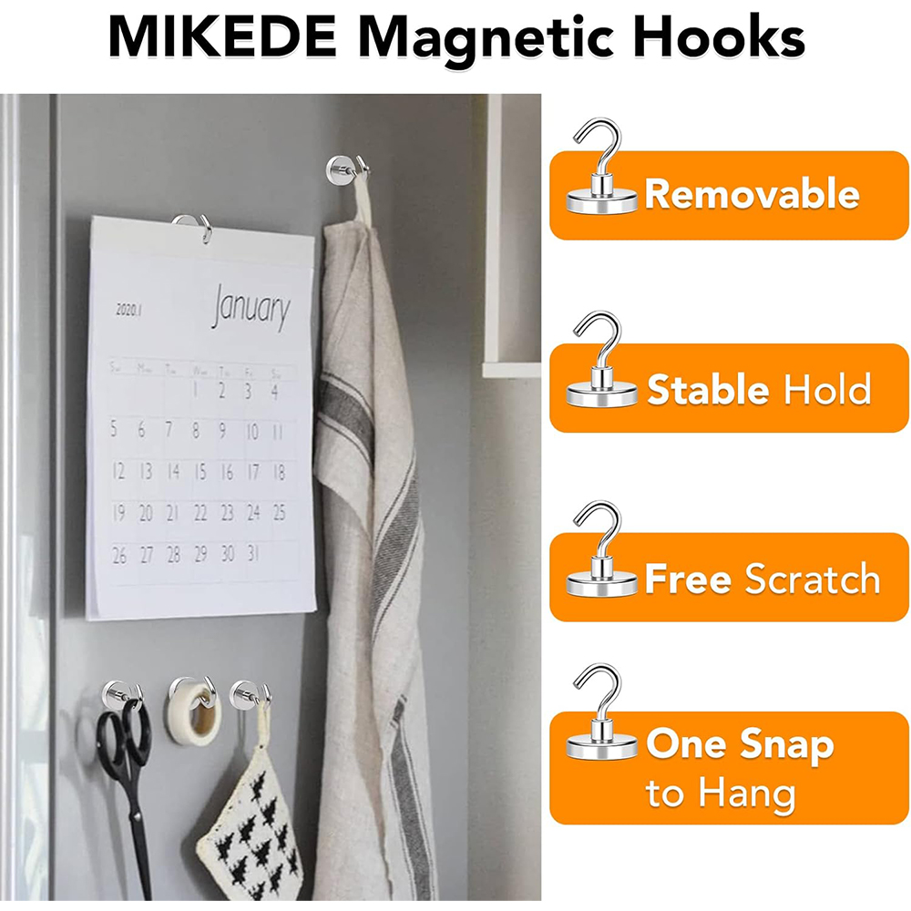 10/20/60Pcs Super Strong Neodymium Powerful Magnetic Hooks Ring Metal Magnet with Curved Hook Hanger for Hanging,Fridge,Wall,Key