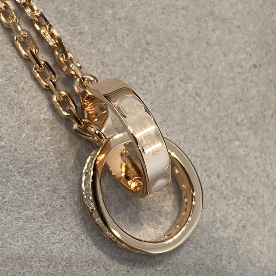 Luxury Fashion Necklace Designer Jewelry Party Sterling Silver Double Rings Diamond Pendant Rose Gold Necklaces For Women Fancy Dress Long Chain Jewel