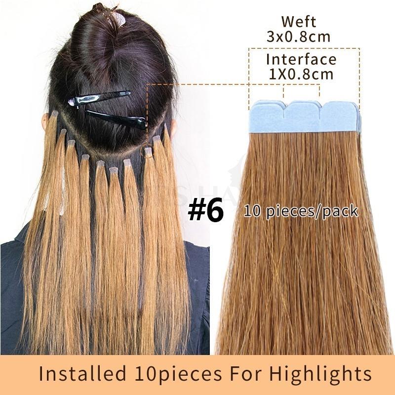 02# Chocolate Brown Mini Tape in Hair Extensions Human Hair Natural Hair Extentions 3x0.8cm Tape Weft Tape Ins 10pcs/pack