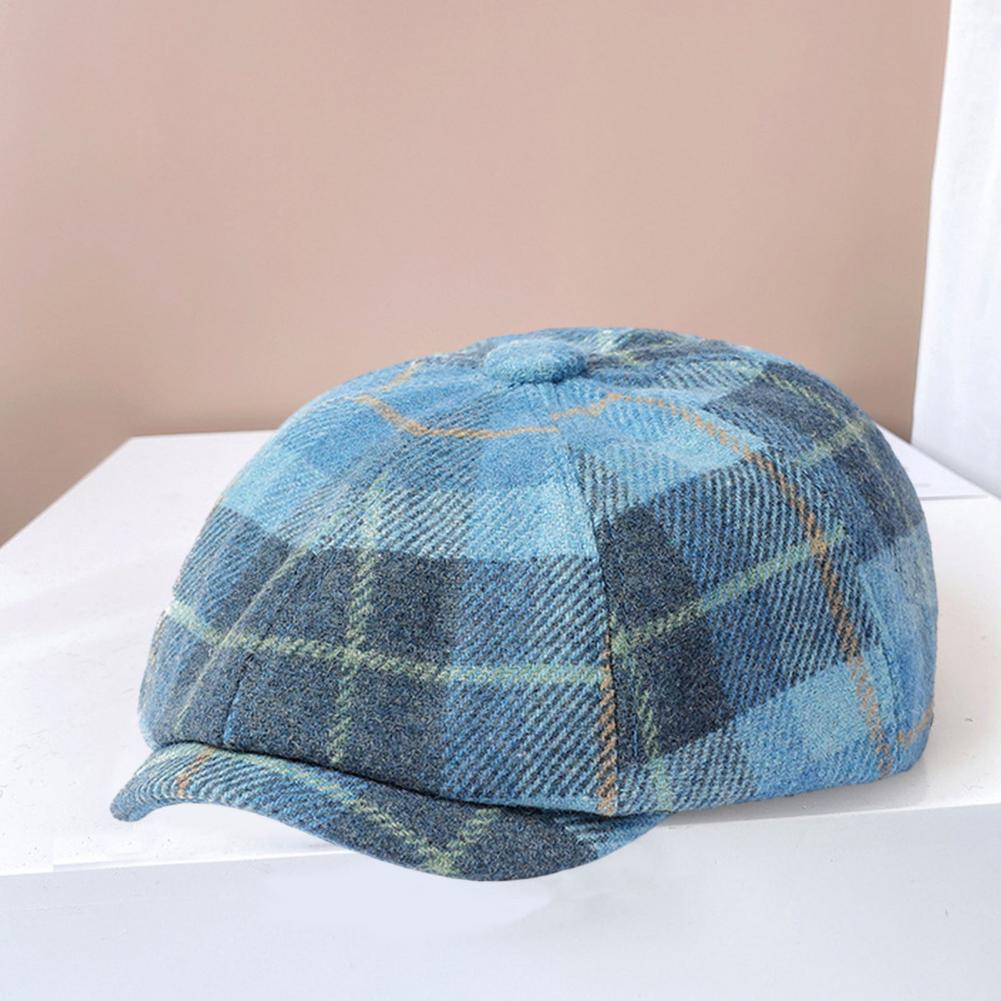 Winter Men Octagonal Men Hat Hat Vintage Plaid Print Newsboy Hat with Short Brim Adjustable Band for Men Women Stylish Winter smile