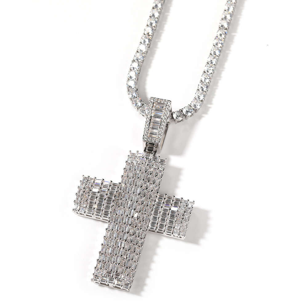 Top Quality Hip Hop New Square Cubic Zirconiaium Cross Pendant Necklace Punk Street Full Diamond Cool Mens Hip Hop Necklaces Iced Out Crystal Rapper J