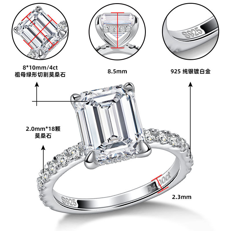Luxury Ring Jewelry 925 Sterling Silver Ring for Women Flashing 4ct D Color Moissanite Diamond Ring Fashion Silver Jewelry Anniversary Gift Bridal Rin