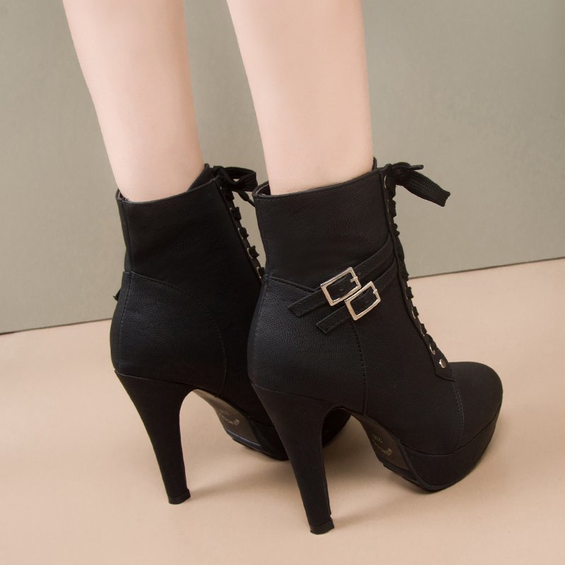 High New Shoes Heel Platform for Women Fashion Lace Up Heeled Women's Ankle Boots Dress Party Ladies Short Botas 2024 fedf ed 's