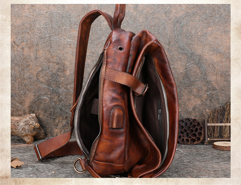 Men's Handmade Messenger Shoulder Bag Zipper Business Men Chest Pack Retro Soft First Layer Leather Vintage Style BagVoyage