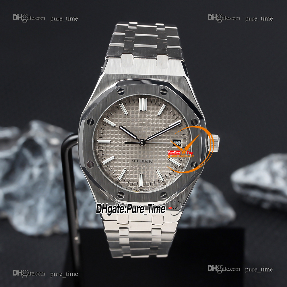 New 37mm 15450 Black Texture Dial A2813 Automatic Mens Watch 15450ST.OO.1256ST.02 Stainless Steel Bracelet Gents New Watches Wristwatches PureTime Z26A