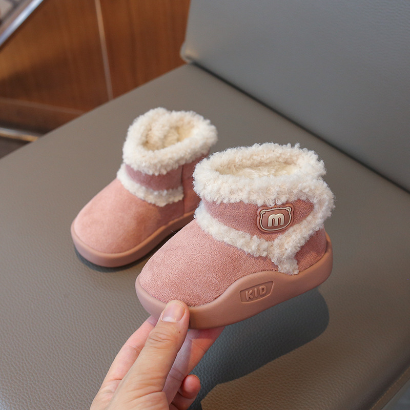 Free Shipping 2024 New Children's Snow Boots with Thick Velvet for Baby Girls, Khaki Cotton Shoes, Anti slip Soft Bottom, Boys' Casual Shoes