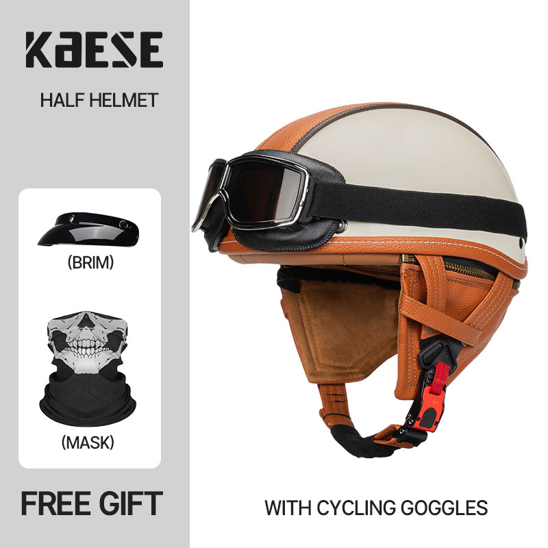 Sale Leather Vintage Hot Motorbike Helmet Casco Moto Motorcycle Open Face Retro Half Helmet Chopper Biker Pilot ddmysmile DOT Size S-Xl Smile