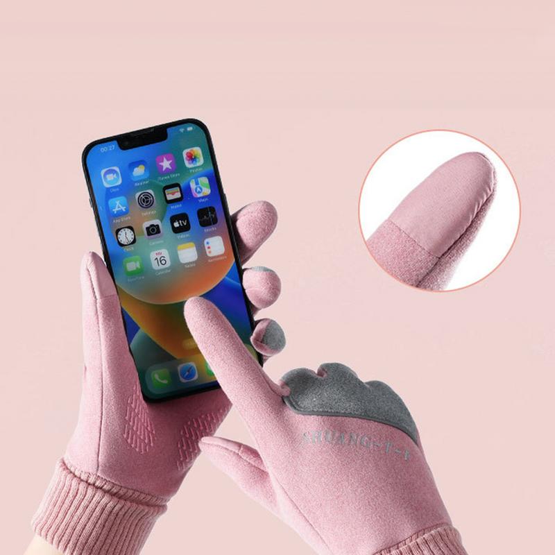 Touch Thickened Gloveswomen Screen Winter Warm Gloves Full Finger Mittens Girls Outdoor Spor Cycling Snowboard Non-Slip Gloves smile