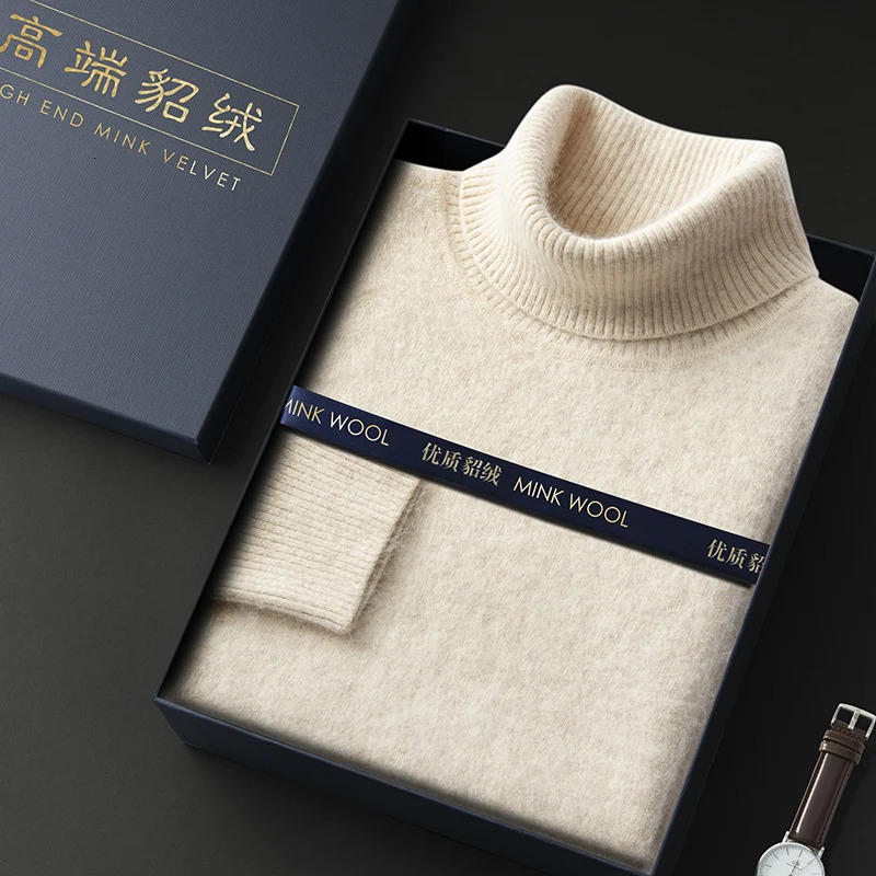 100% spandex cashmere mens mink velvet cashmere sweater high collar knitted winter top long sleeves high-end jumper 241113