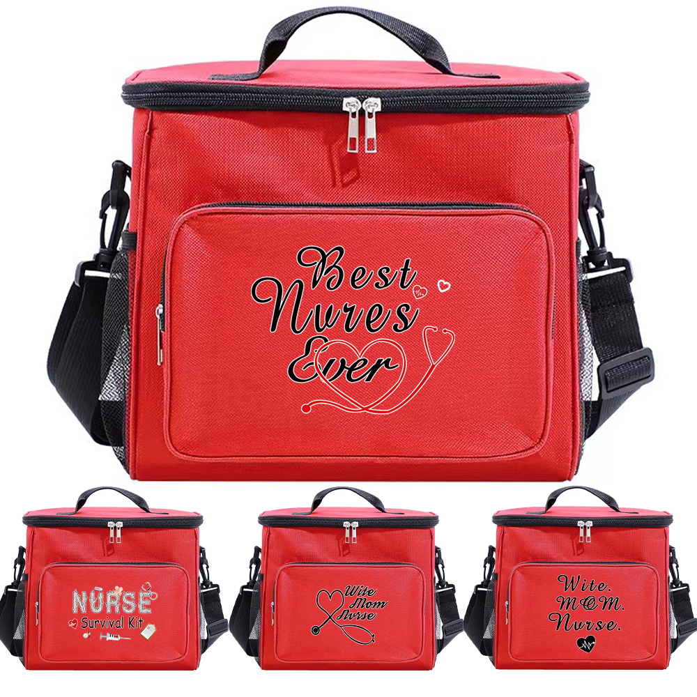 Lunch Bag Women Cooler Unisex Pink Color - Thermal Insulated Food Container for Hygiene Dinner Box Printing Nurse Series - smile - -