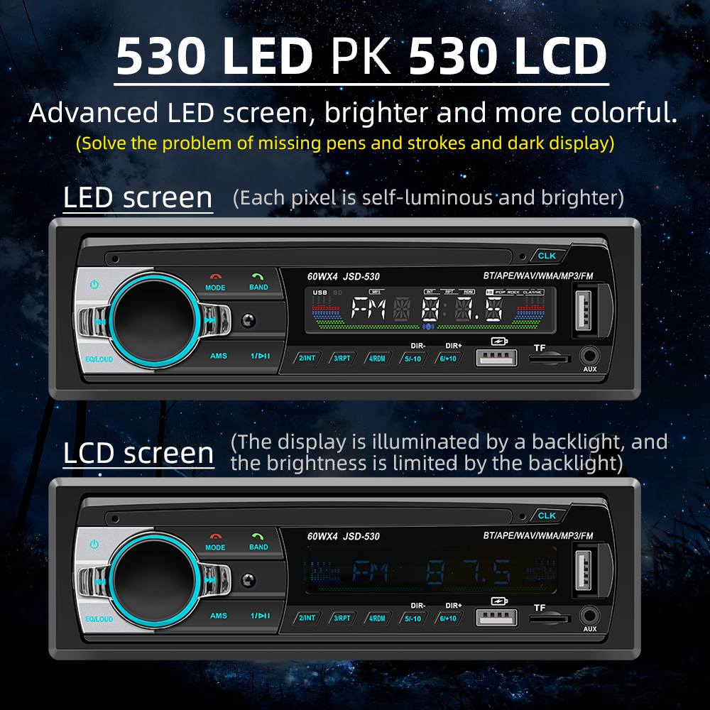 Car Radio Stereo Player Digital Bluetooth MP3 Player JSD-530 520 60Wx4 FM Audio Stereo Music USB/SD with In Dash AUX Input