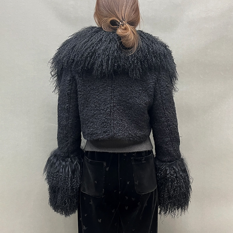 2024 New Design Real Mongolian Fur Crop Jackets Winter Thick Warm Sheep Fur Coats Women Lady Jacket