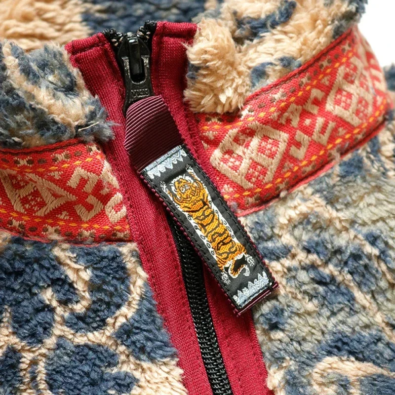 19aw Autumn Spring Fleece Vintage Casual Zipper Warm Jacket Tang Cao Chao Women Men Printed Cashmere Coat