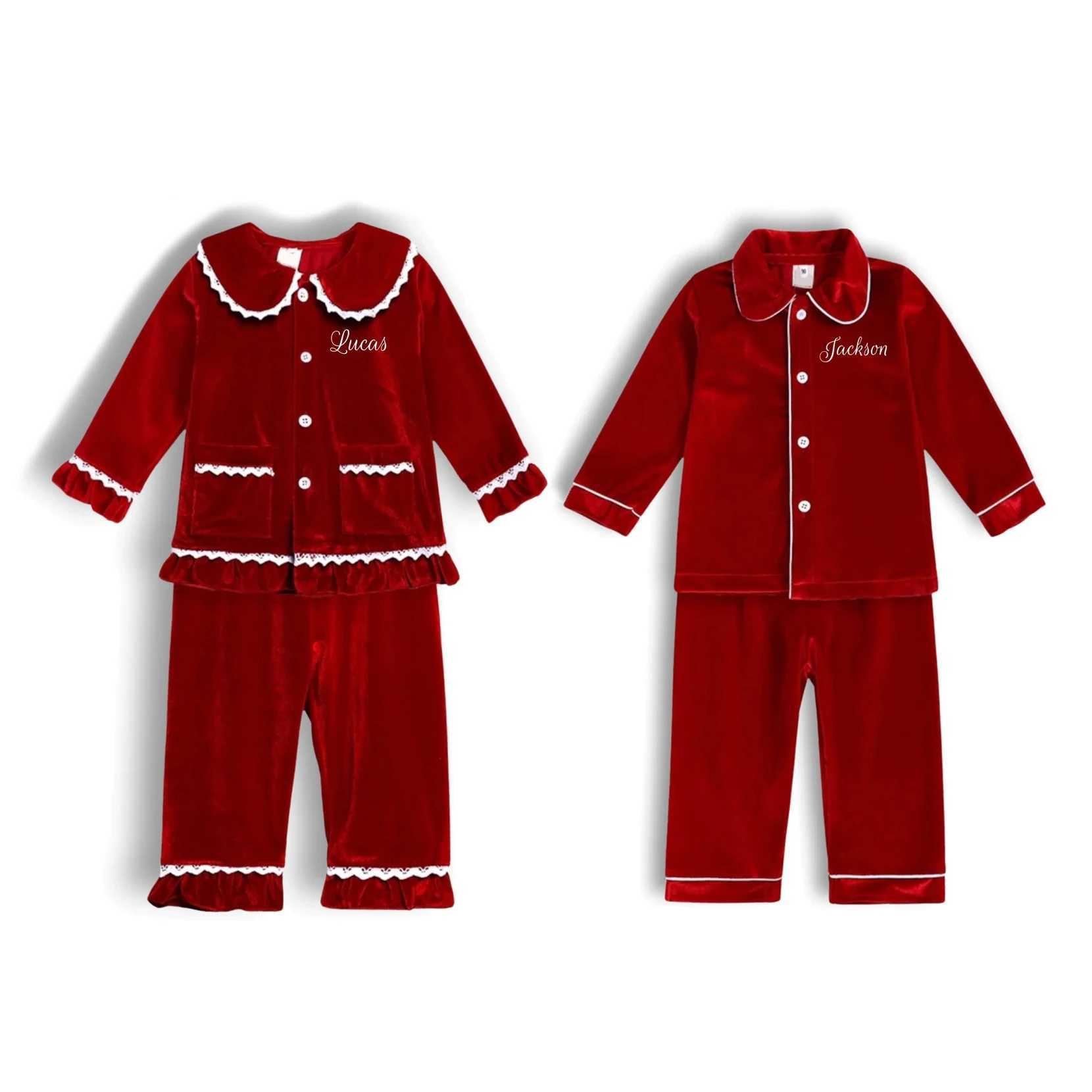 Red Velvet Family Matching Pjs Christmas Mother Kids Pajamas Sleepwear Baby Clothes Loungewear Red Boys Girls Pyjamas Set LX241113