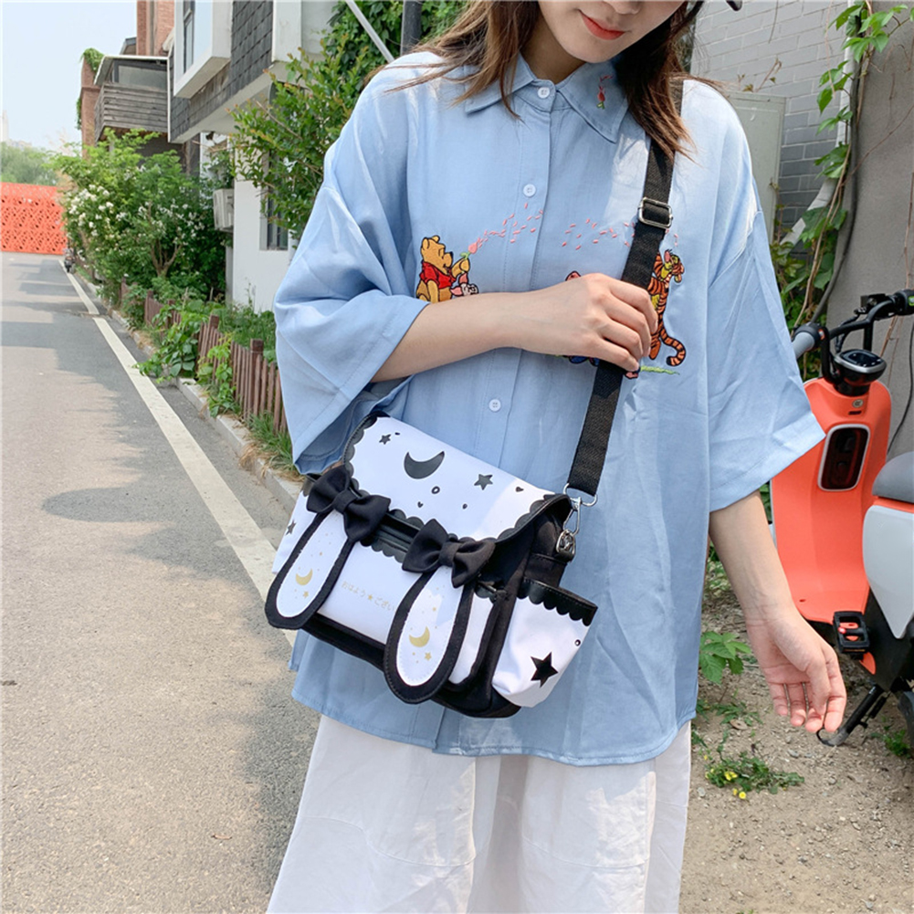 Women Lolita Bow Tie Bag Japanese Style Cute Rabbit Crossbody Bag Adjustable Strap Sweet Messenger Bag Student Schoolbag