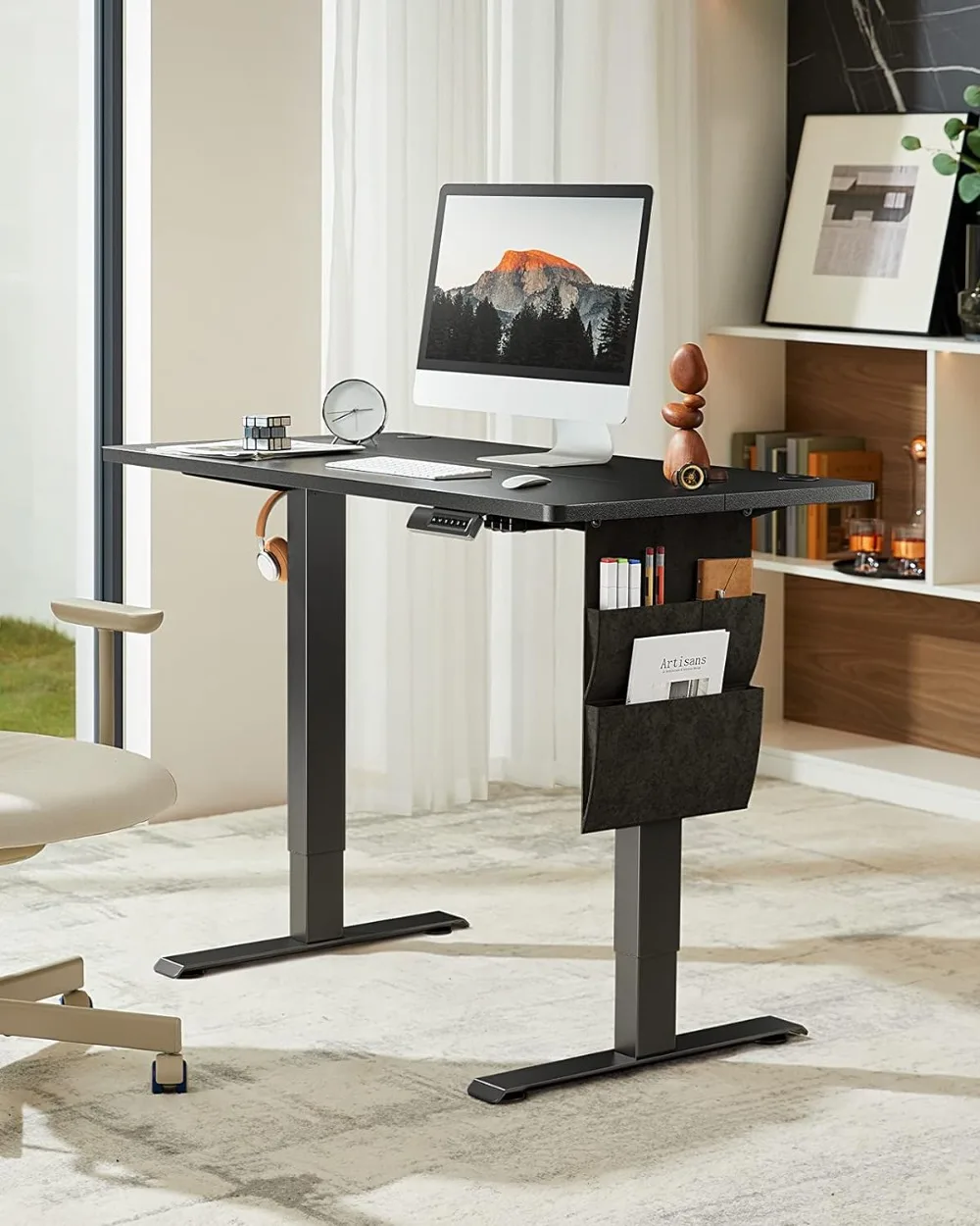 Standing Desk Adjustable Height, 48x24 Inch Electric Standing Desk with Storage Bag, Stand up Desk for Home Office Computer