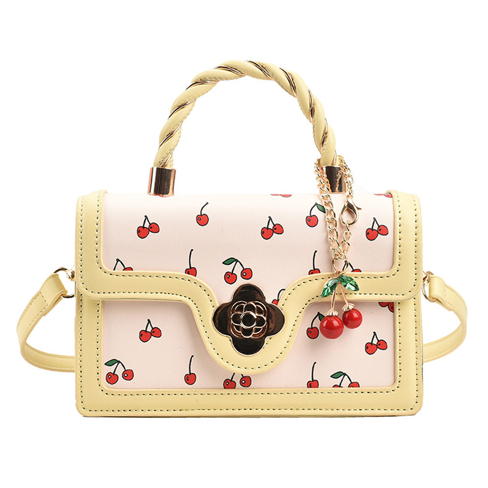 Women Cherry Shoulder Bag PU Leather Cherry Square Chain Bag Adjustable Strap Cherry Pattern Sling Bag Female Daily Commute Bag