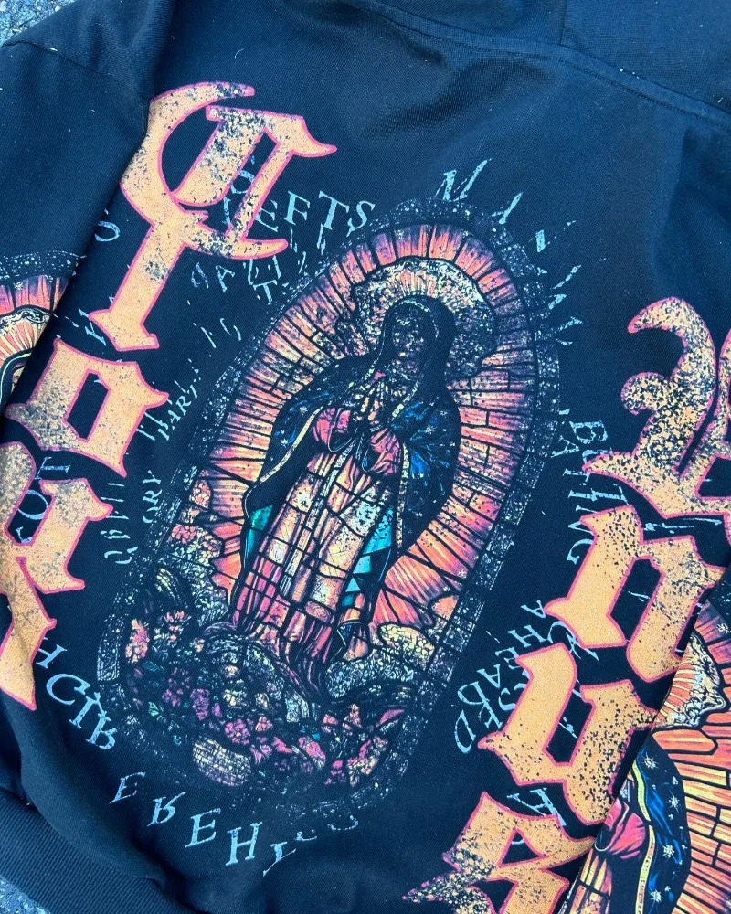 Y2k Fashion Printed Hoodie Harajuku Hip Hop Long Sleeve Coat Loose Zipper Hoodie Fashion Sportswear Mens Street Clothing 241111