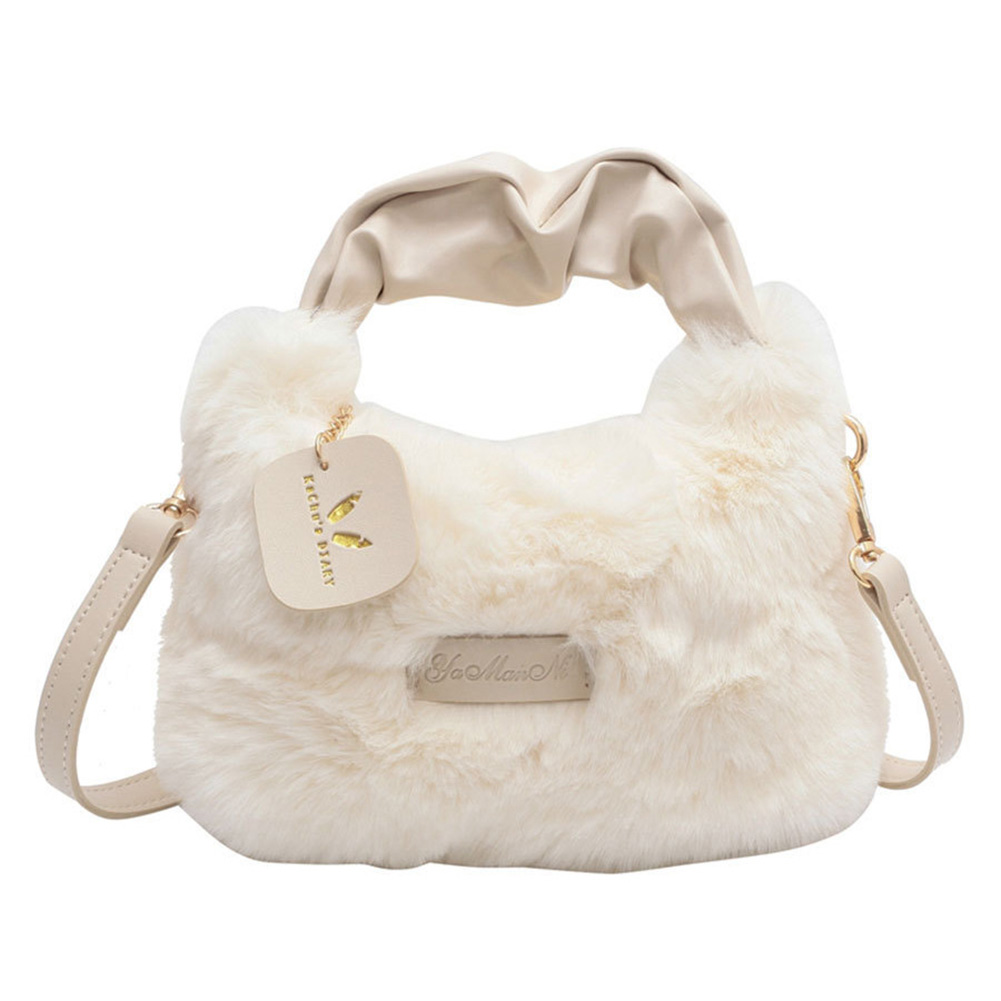 Women Plush Top-Handle Bag Solid Color Furry Satchel Bag Adjustable Shoulder Strap Comfortable Ladies Girls Trendy Bag