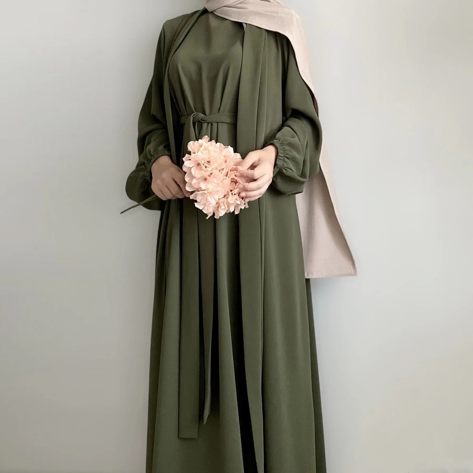 Two pieces of Abaya suit kimono with Muslim Abayas inside suitable for women in Dubai Ramadan Islamic matching headband set Kaftan 241111
