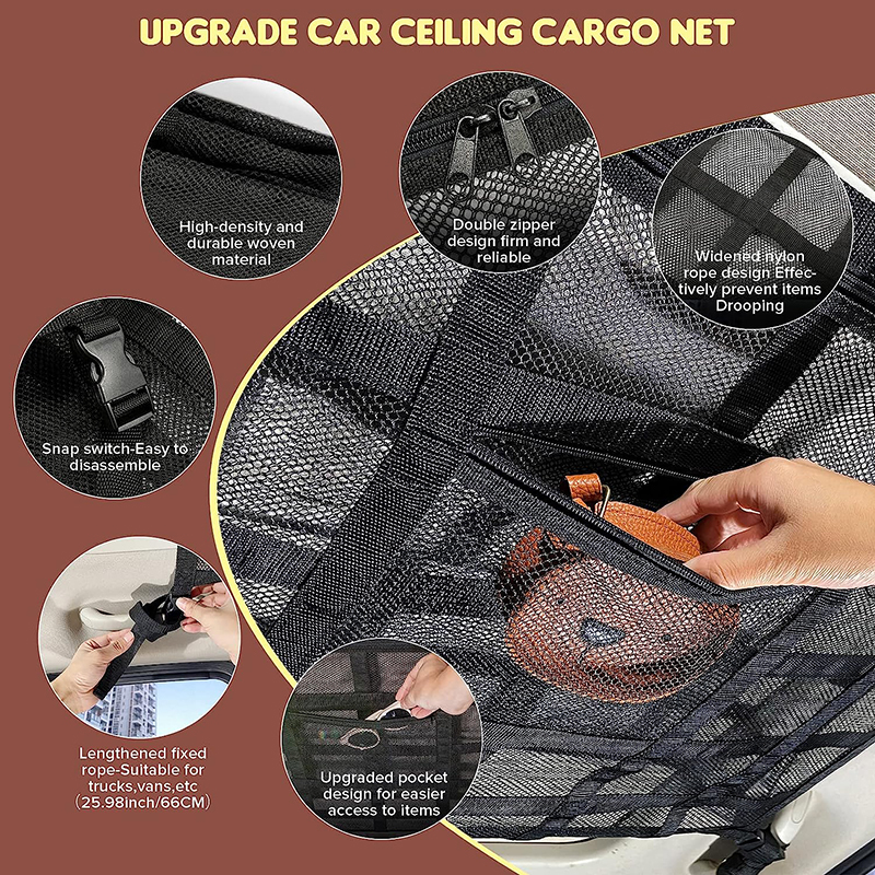 Car Cargo 31.5"X21.6" Ceiling Net Pocket Storage Net Double-Layer Mesh Car Roof Storage Organizer Truck SUV Ddmysmile Travel ddmysmile Campi