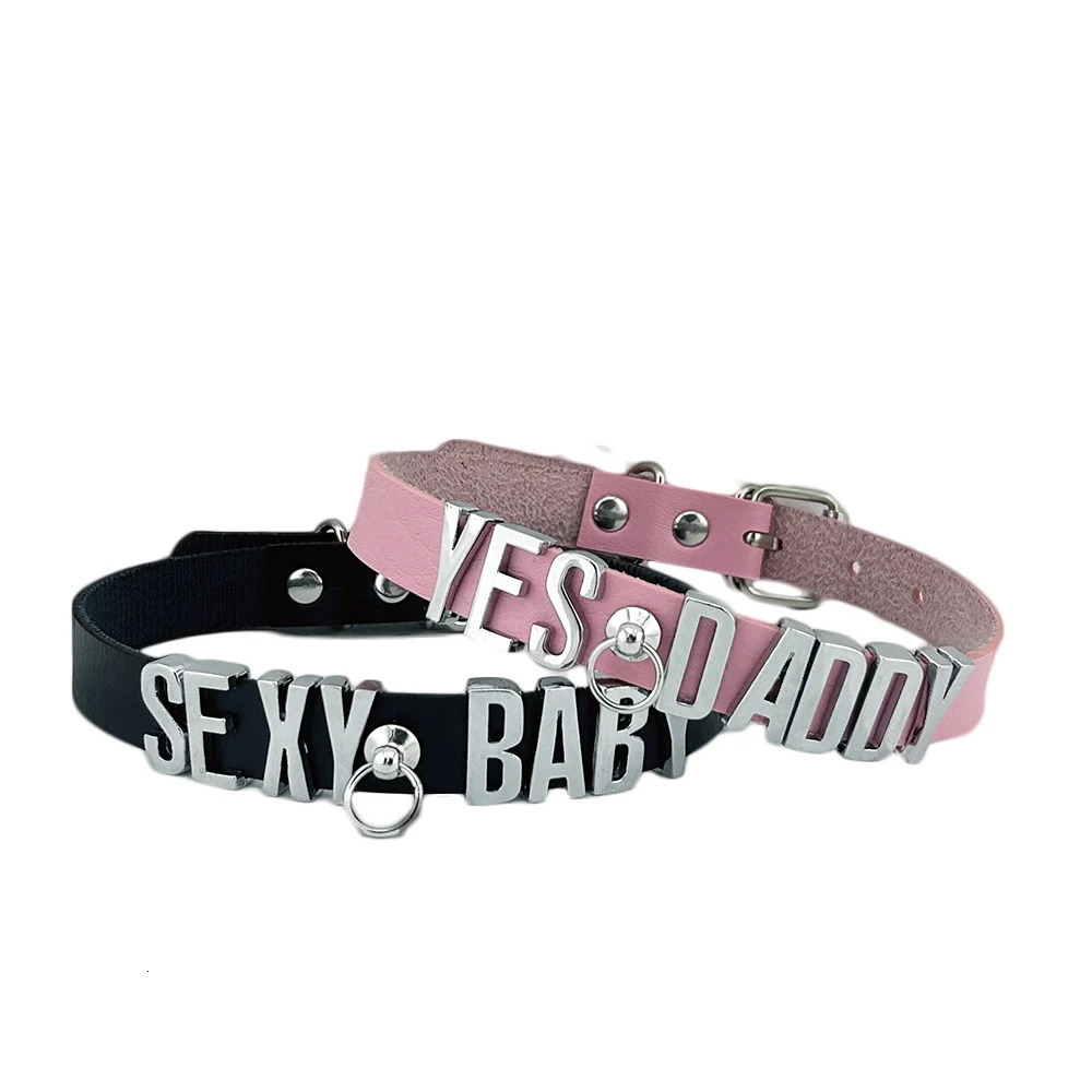 Women Girls Pu Leather Sexy Daddy Name Collar Punk O-Ring Buckled Custom Letter Necklace Choker Kawalii Jewelry 241113