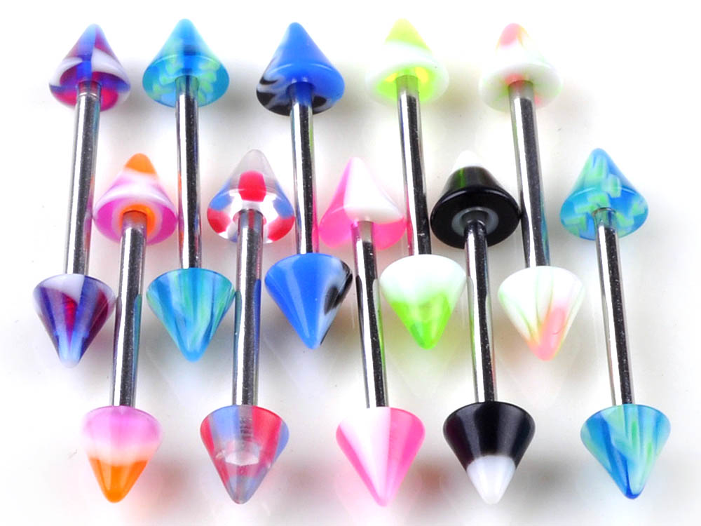 Wholesale 20 PCS/Lot Mix Color Women Tongue Rings Acrylic Ball Screw-fit Back Piercing Industrial Barbell Sexy Body Jewelry