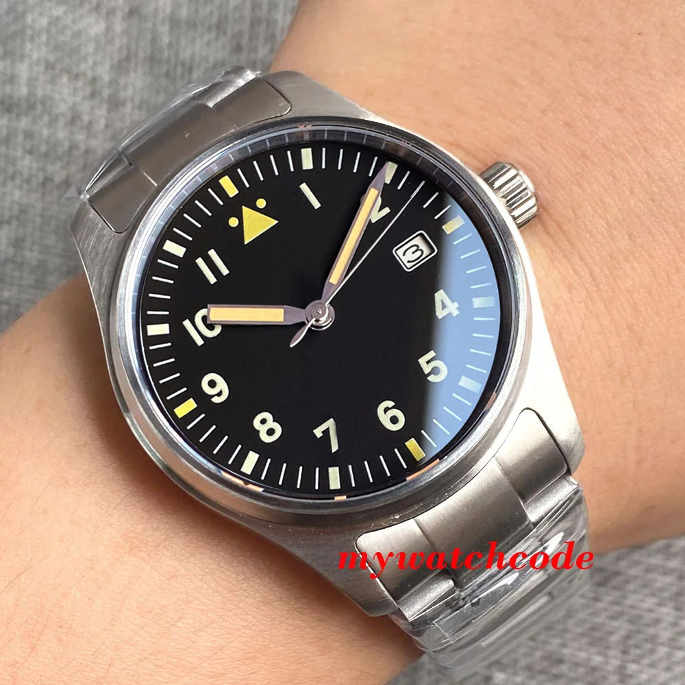 ddmysmile Steel Tandorio Nh35 No Mechanical Men Watch Pt5000 Movement Vintage Hand Calendar Date Flat Sapphire Glass 200M Waterproof Smile